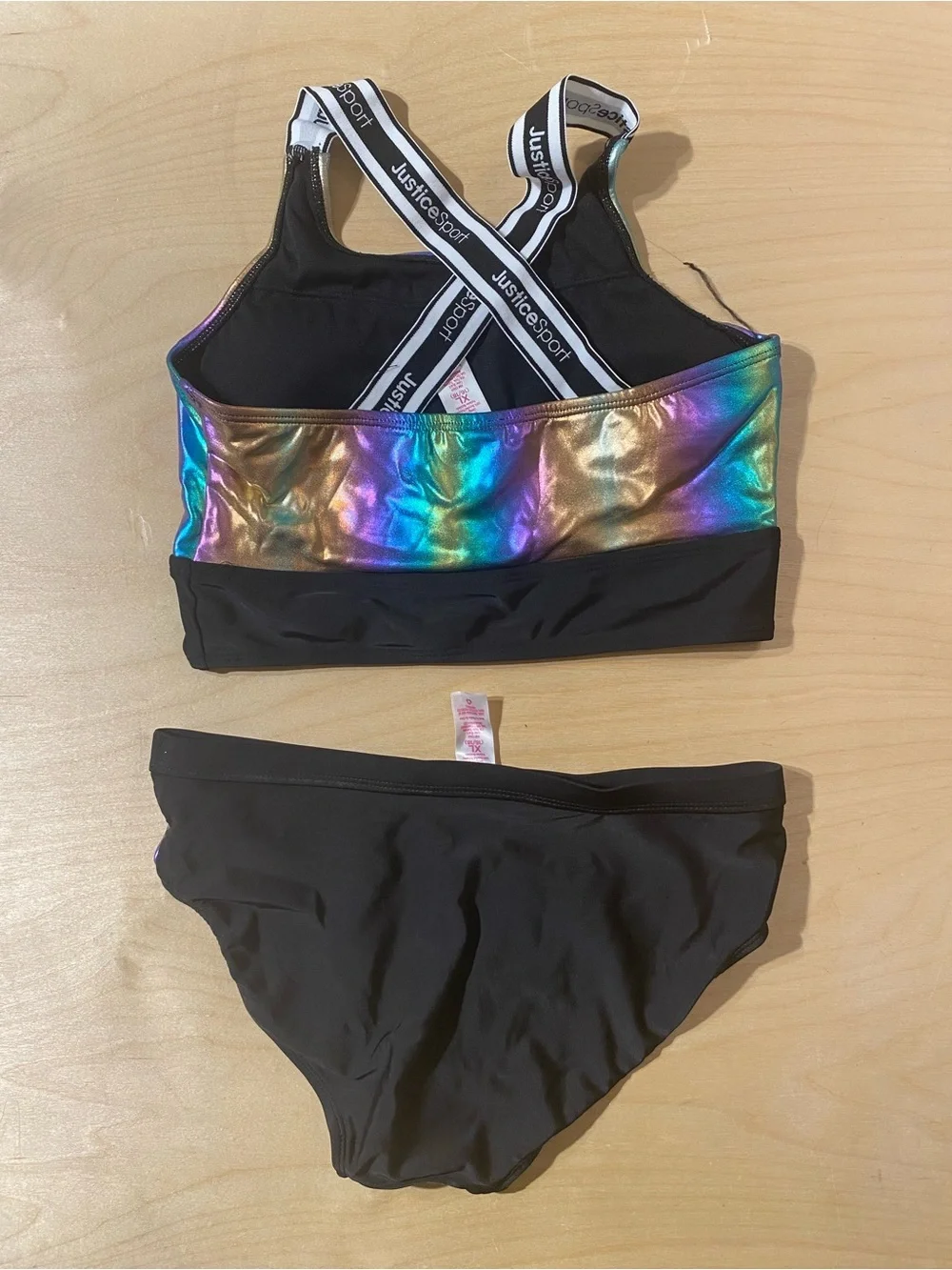 Justice Sport Iridescent Gold-Blue Two-Piece Athletic Swim Set XL (16/18) (RG)